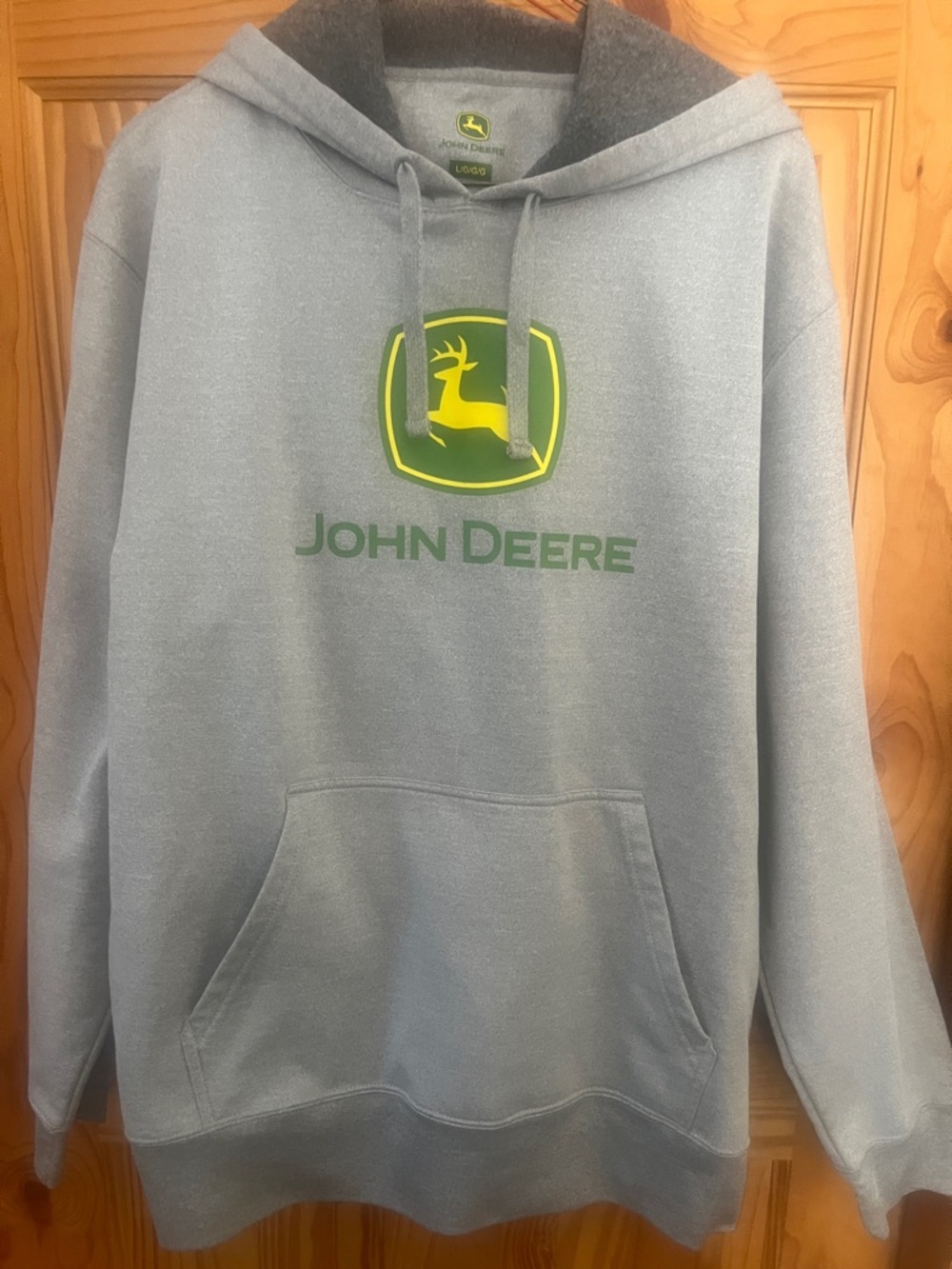 John Deere Light Gray Pullover Hoodie with Green & Yellow Logo
